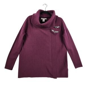 Ellen Tracy Extra Fine Merino Wool Pullover Sweater Women S Burgundy Toggle Cowl